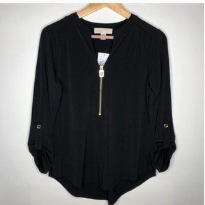 Michael Kors Plus Size Black Gold Zipper Shirt